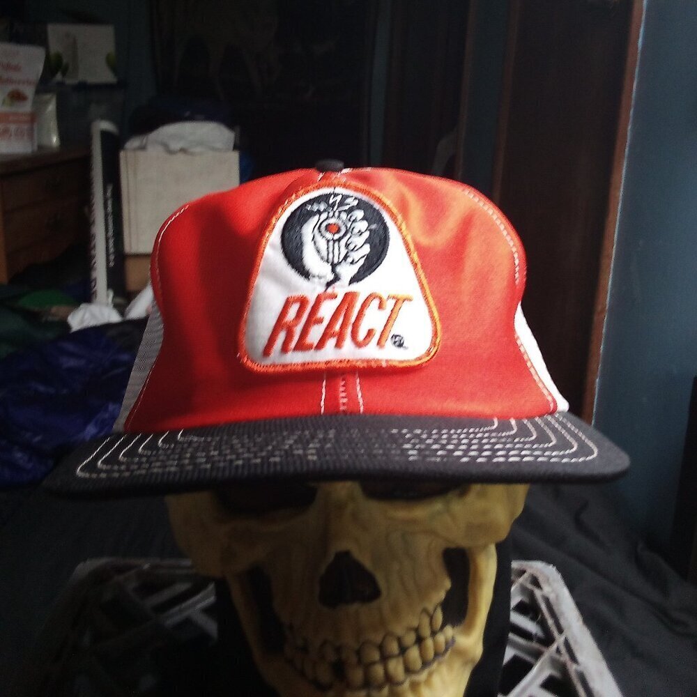 Vintage React CB Radio Patch Snap Trucker Hat Cap